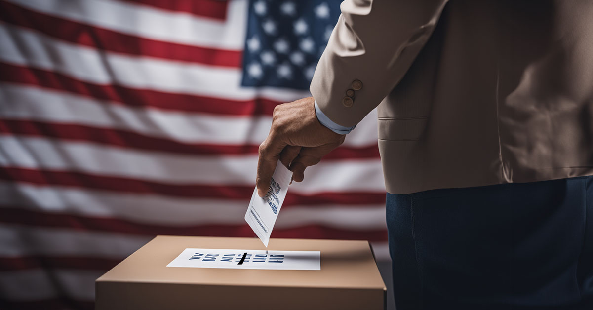 Man putting ballot in box